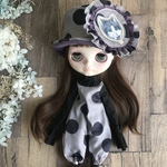 2643 ブライス さんのお洋服 ドット×猫さんコーデ  Blythe ブライス リカちゃん アウトフィット 洋服 