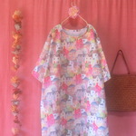 水彩風 街並み ゆったりワンピース pink