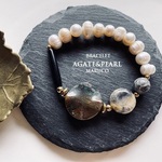 BL400-146オーシャンアゲート+淡水パール ASYMMETRY 17㎝*天然石ブレスレット  *all stone＆ Pearl*  [送料無料]　