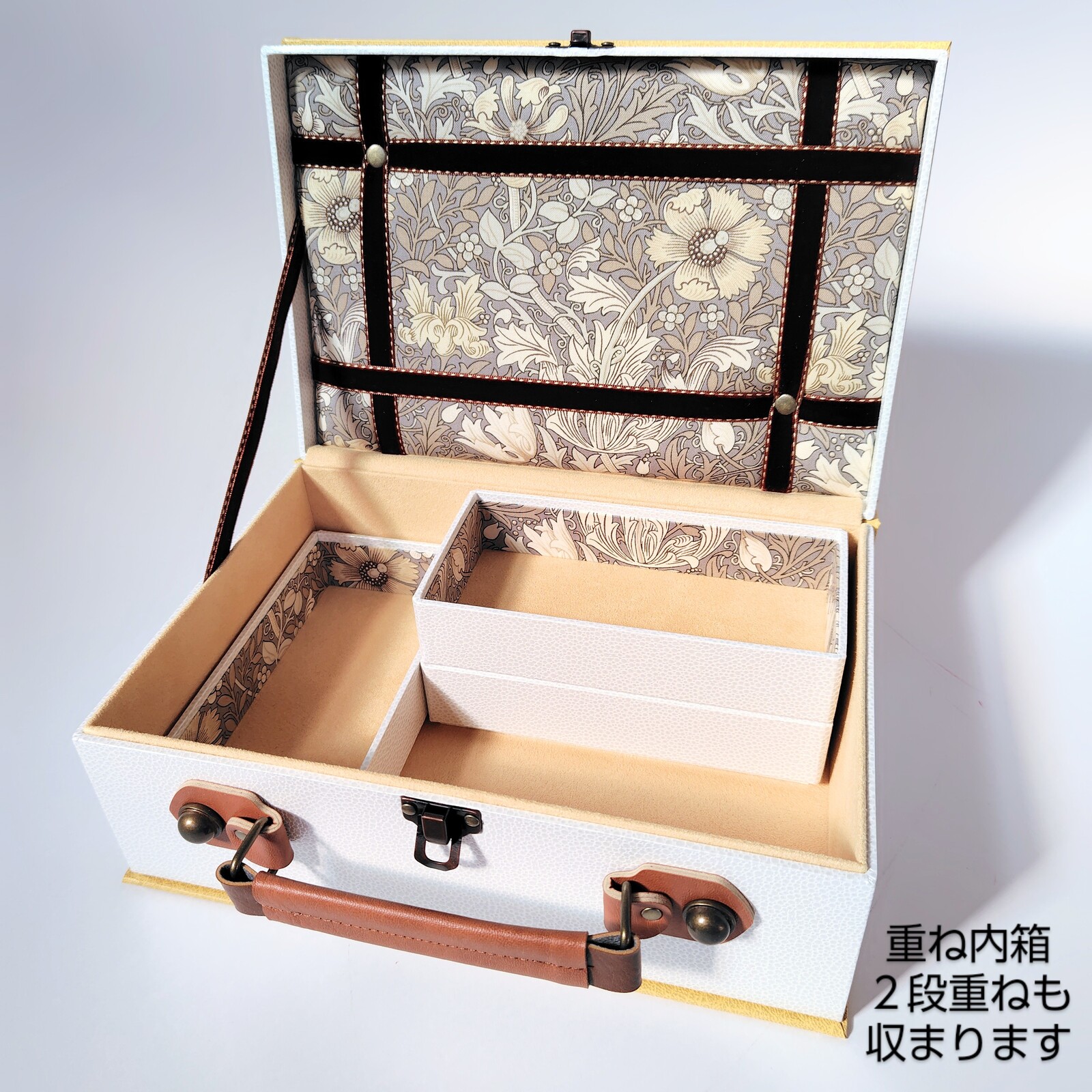 トランク型 ボックス EBONY イエロー×茶リボン ＊重ね小箱3個セット