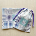 ☆40×60  給食セット 巾着&ランチョンマット  パリスコレクション＊ブルー＊両紐