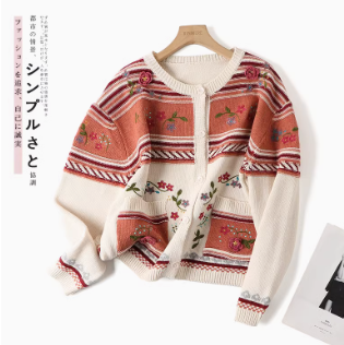 春の新しい 刺繍 セーター丸首のカジュアル 甘い 上着