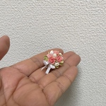 ミニチュア　ドール用　クレイフラワー　ラウンドブーケ　オレンジの薔薇とチューリップ