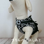 犬猫ハーネス ２点止め　ダマスク柄♡バックル　裾綿レースフリル
