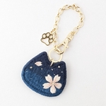 刺繍バッグチャーム✽夜桜　D（肉球）