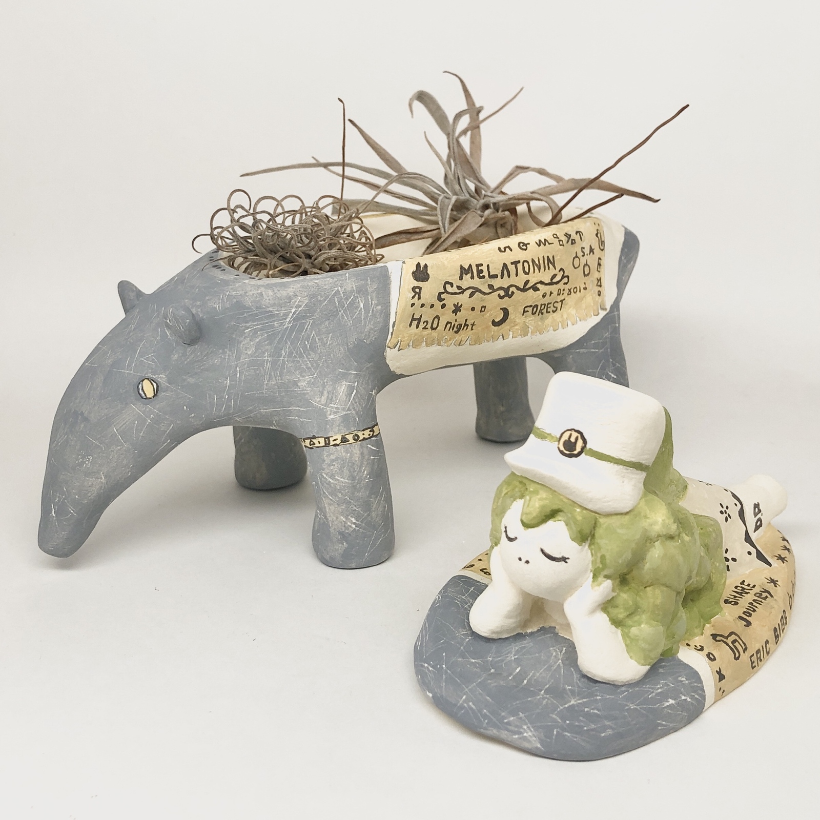 石粉粘土「森のバク使い」"Tapir tamer in the forest"