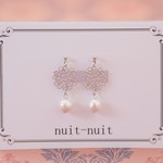 【再】シルバーカラー始めました～♪お花とコットンパールの樹脂ノンホールピアス(樹脂製イヤリング)③（お花チャームシリーズ）