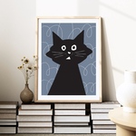 北欧 風 インテリア アート ポスター【 Kuroneko 】ネイビー :/060/ 黒猫 ねこ シンプル 動物 青