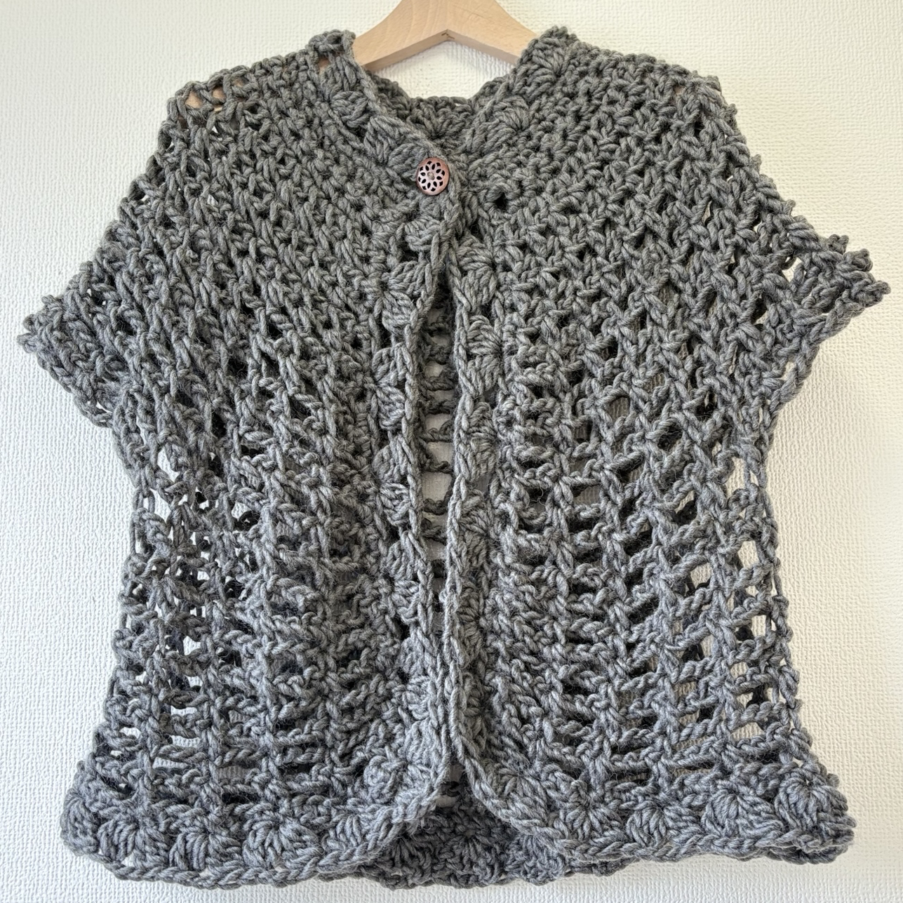 ☆handmade☆手編み グレー 、エレガントニットジャケット
