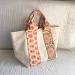 《2サイズ展開》【期間限定価格!!】ブロックプリント　トートバッグ　ピンク&オレンジ　