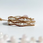 "桜の腕飾り" ヴィンテージガラスボタン レザー2連ラップブレスレット