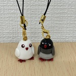 【樹脂粘土】ミニチュア文鳥セットストラップ（ノーマル・白）