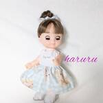 ワンピースとヘアゴムセット　ふわふわベビーリボン　サックス　Ｍサイズ　メルちゃん　コルネちゃん　服　ソランちゃん　レミンちゃん　着せかえ　メルちゃんの服