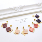 天然石調♡ウォームカラー♡ダブルスクエア＊ピアス