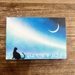 「三日月と猫」 キャンバス原画　 お部屋と生活を彩るインテリアパネル風景画
