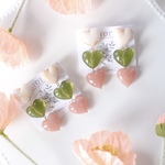 再販♡ぷっくりハートの３連♡三色団子　耳飾り　イヤリング　ピアス　選べる金具