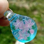 【とんぼ玉】桜のペンダント。　【ガラス工芸】