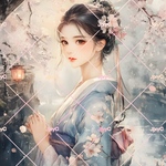 オリジナルステッカー　和風　着物ガール　春　傘　桜　コラージュ素材　10枚10人
