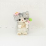 送料無料🌷もふもふ子猫ちゃん１９　桜とお団子🌸羊毛フェルト　グレー