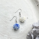 珊瑚の菊花のイヤリング/ピアス 青[一点もの]