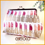 キラキララメの口紅柄（ホワイト） 化粧ポーチ プチギフト など マチ付き 可愛い がま口ポーチ プレゼント交換