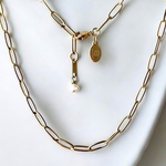 316L サージカルステンレス　淡水パール　付き　オーバルチェーン　ネックレス　▷baroque Pearl stainless oval necklace kiitos ステンレス