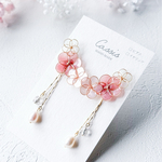 しずく淡水パールの花飾り(ピンク)　ピアス イヤリング ディップアート 花 ギフト 結婚式・成人式の特別なプレゼントに 