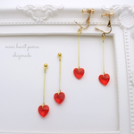 プチハート♡紅色♡大人一粒ロングピアス♡シンプル