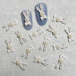 ８pcs＊ラビット　リボン　パール　シルバー　デコ　ネイルパーツ