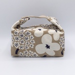 保冷保温お弁当袋🍙コンパクトサイズ《綿麻フラワーブーケ・アイボリー》