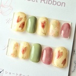 チューリップネイルチップ ピンク ブルー ニュアンス マグネット ボタニカル
