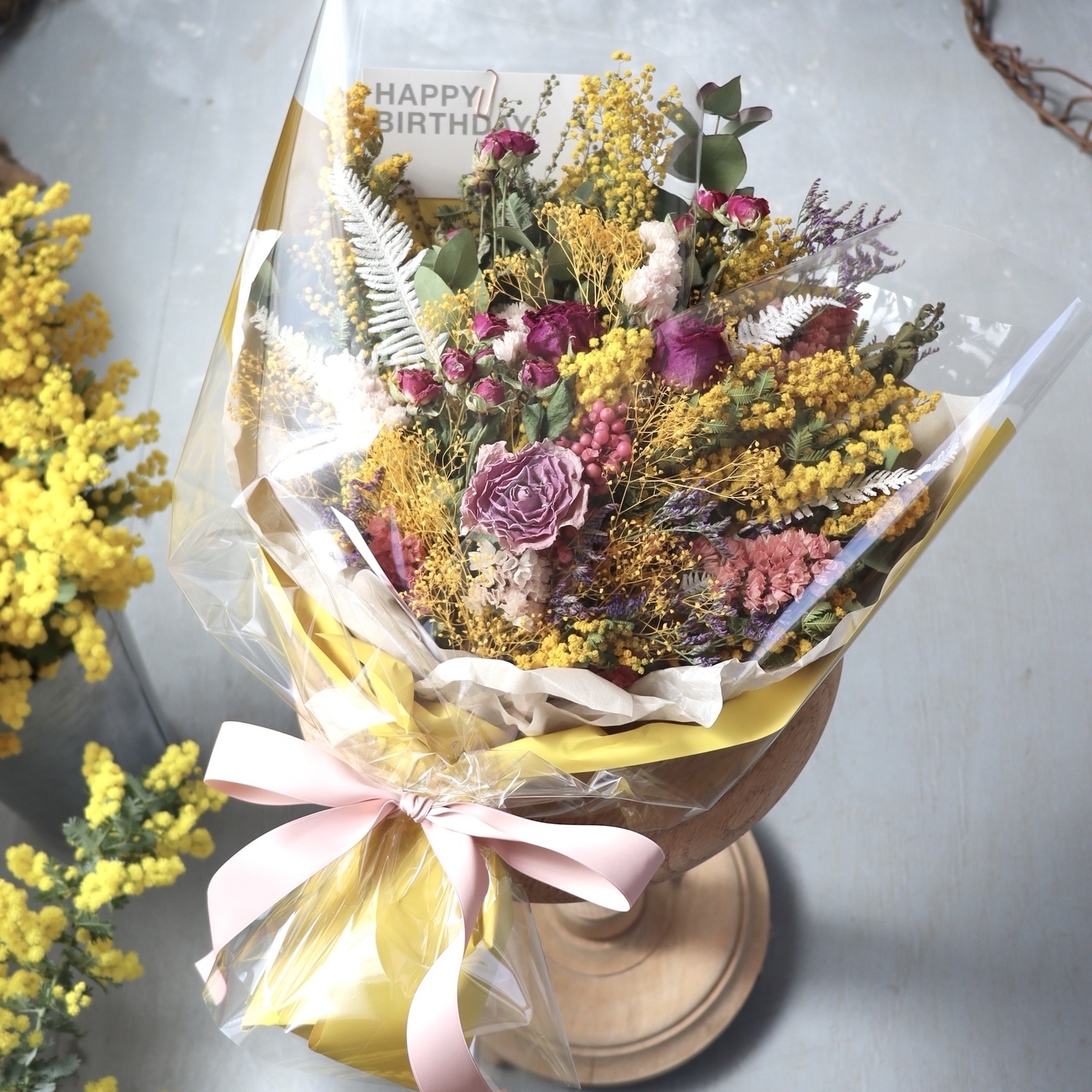 予約可【ミモザのおまかせオーダー花束】ドライフラワー 結婚祝い 開店