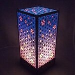 【受注製作】乾電池式　和風テーブルライト　組子桜改内柱縦長 -紫-　 ■□基本送料無料□■