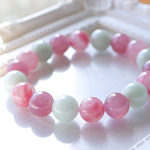 桜の花弁のようなロードナイトシリカとディープローズクォーツとビルマ翡翠の キュートな春色の 天然石 ブレスレット / 天然石 パワーストーン ブレスレット