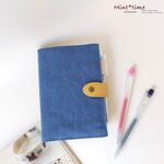 **ほぼ日手帳カバー** (オリジナルサイズ)留め具で開き防止 ペンホルダー付き 文庫本(A6サイズ) 布 しっかりハンプ 手書きの手帳 日記に ヴィンテージ加工帆布*瑠璃色
