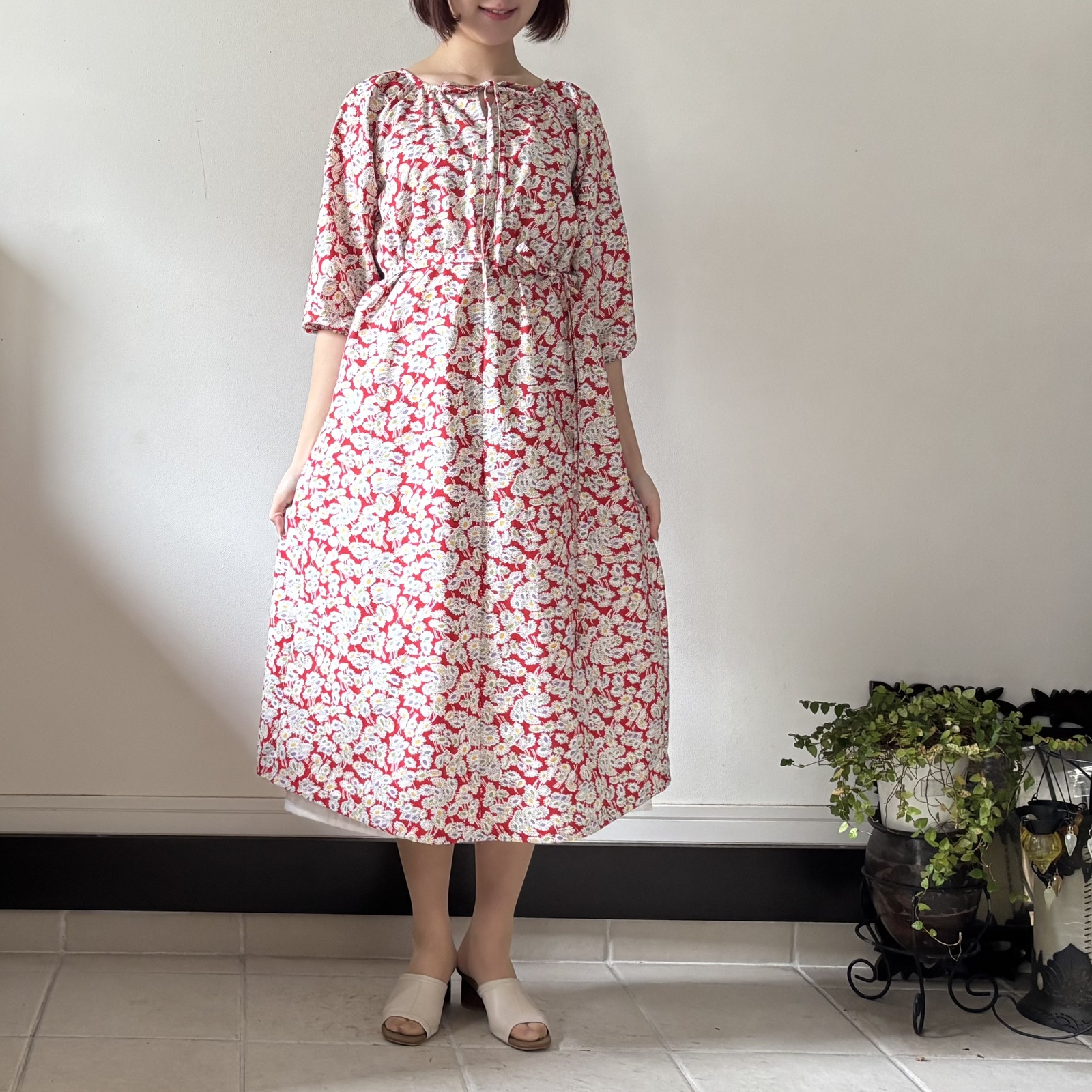 ★最終価格　新品未使用★　cotonoHa 赤　ワンピース　ハンドメイド　作家 ☆新品未使用☆ cotonoHa 赤 ワンピース ハンドメイド 作家
