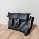 両面ブラックレザー(pvc)通勤通学A4対応2wayショルダー