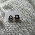 White Czech ×black line pierce・earring