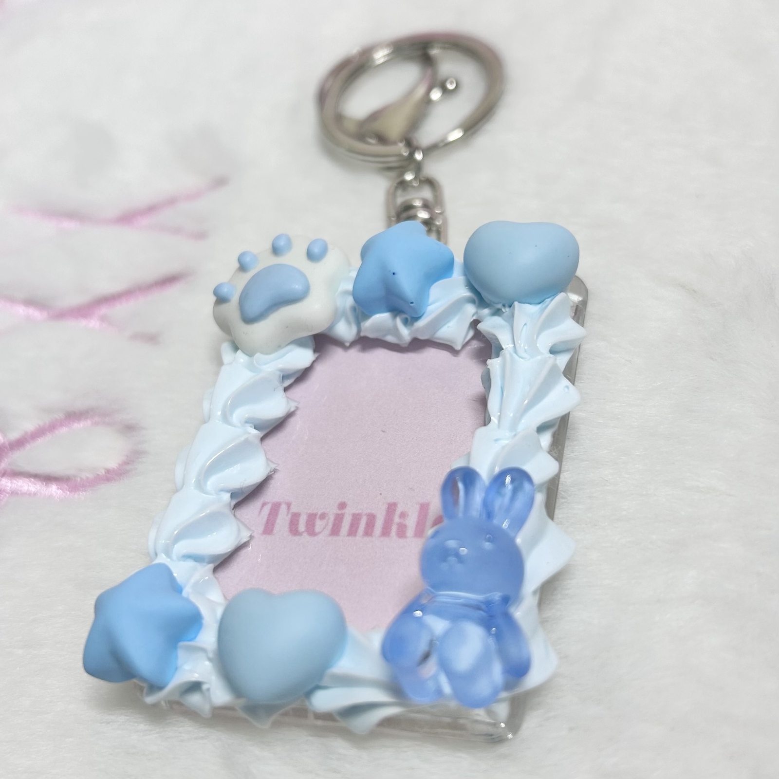 フォトインキーホルダー　円形　推し活　ブルー　ホイップデコ　キーホルダー フォトインキーホルダー 円形 推し活 ブルー ホイップデコ