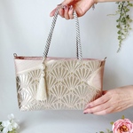 再販 着物帯バッグ【菊青海波】唐織　新宮錦　2way  ラッピング対応　帯リメイク