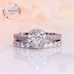 【セット販売】モアサナイト　モアッサナイト　フルエタニティリング　2mm/石×ラウンドヘイローリング　4mm