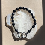 ウッドビーズストラップ　ハンドストラップ　ブラック