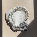 ウッドビーズストラップ　ハンドストラップ　シルバーストラップ