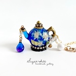 🫖🦋 Tea time 〜 てのひらお茶会 《 butterfly pea 》 ✵  3D ティーポット   ネックレス  ペンダント ドライフラワー レジン 