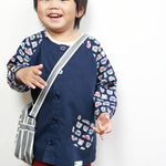 【受注製作】キッズスモック＊無地紺×くるま柄（紺）