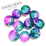10mmクラックガラスPurple×Greenビーズ10個セット【B10-57】