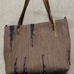 ハンドメイド　手織り　革の裂き織り　トートバッグ