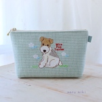 ワイヤーフォックステリア刺繍Mサイズポーチ