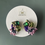  【garden】グリーン×パープルのビーズ刺繍ピアス(イヤリング)