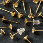 2ペア(4個) サージカルステンレス 5mm丸皿芯立て お椀型 お皿付き ピアス 316L ステンレス 金属アレルギー 金属アレルギー対応 ゴールド 18金メッキ  素材 パーツ 